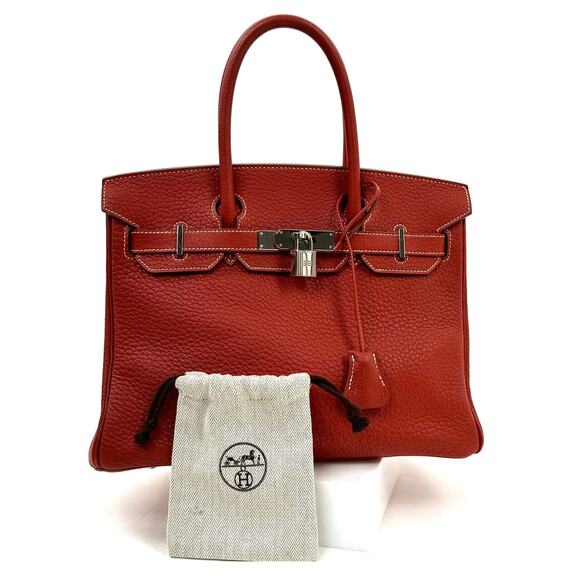 Hermes Birkin 30 Red Leather Palladium Hardware Top Handle Bag - Picture 16 of 16